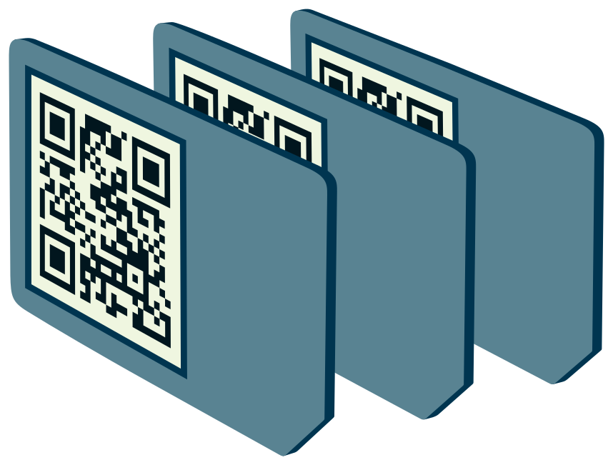 eSIMs: three stylized SIM cards with QR codes where the chip would be in physical cards